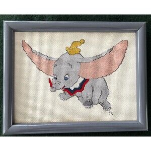 Vintage Walt Disney Dumbo Counted Cross Stitch Completed Finished Framed 7.5x5.5
